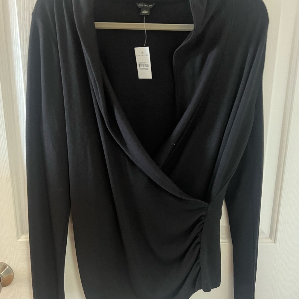 Ann Taylor Elegant Black Drape Blouse
